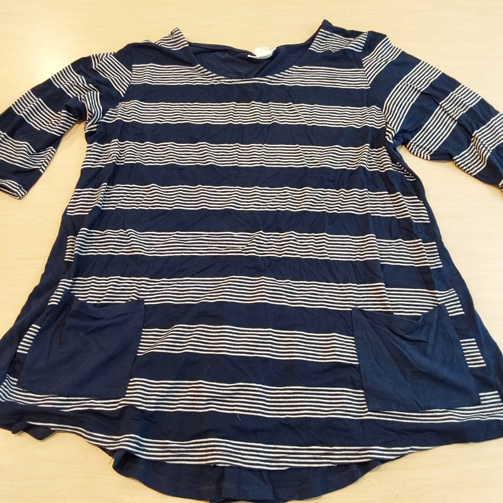 Patchington Navy and White Striped Top XL